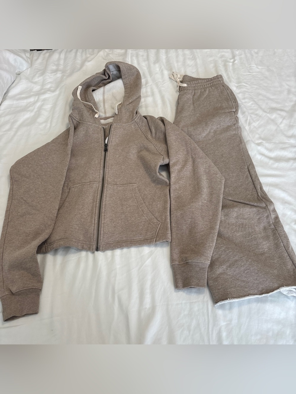 Girlfriend Collective Porcini Beige Heather 50/50 Hoodie small sweat pants XS